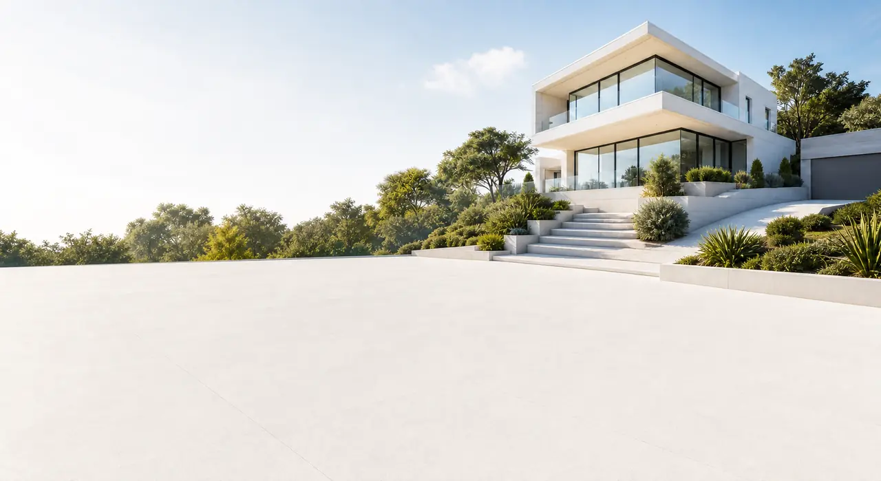Moderne weiße Villa mit Garten